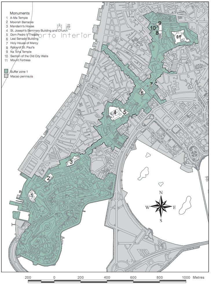 mapa historického centra Macau