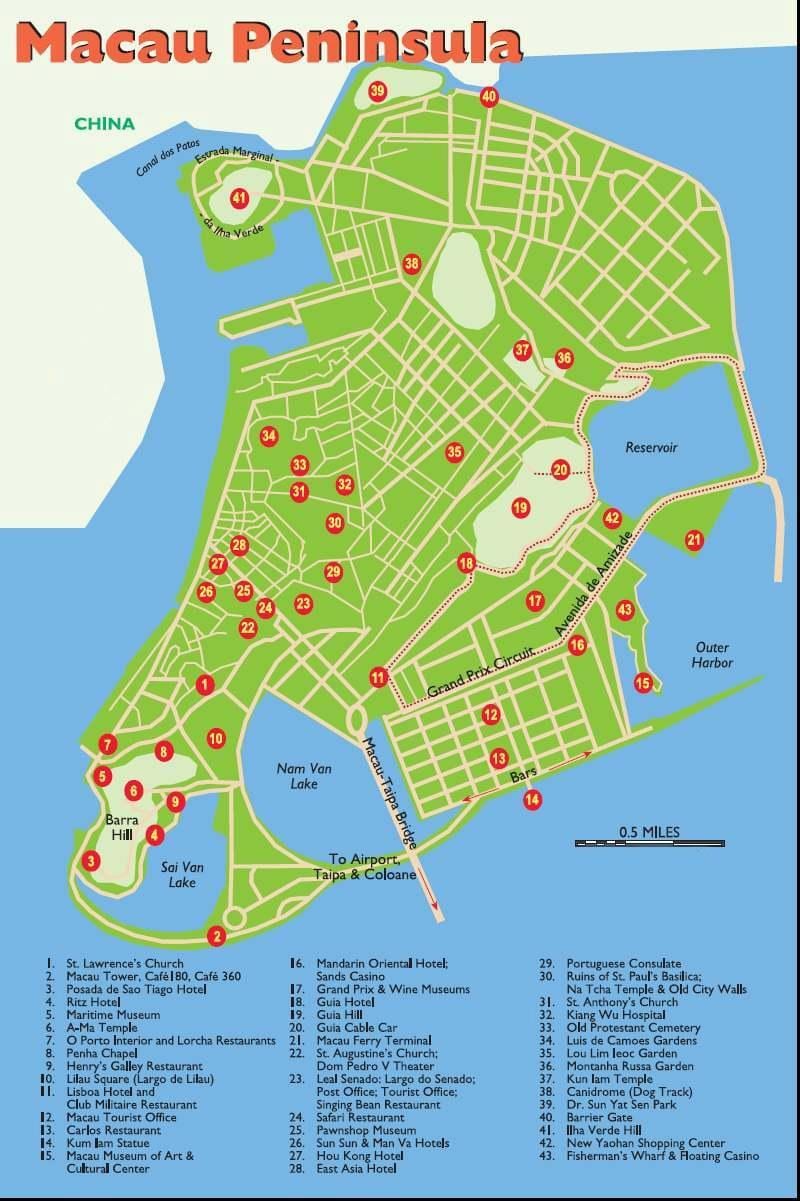 Macau turistických míst mapě