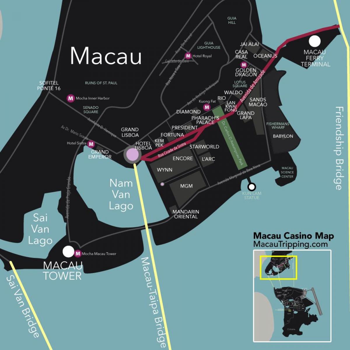 mapa Macau, Čína kasina