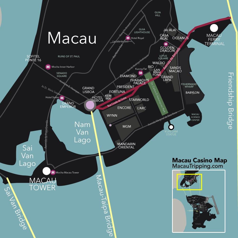 kasina v Macau mapě
