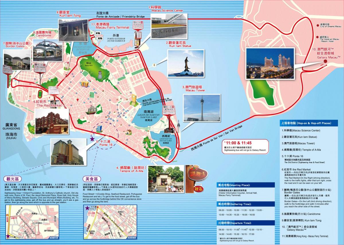 mapa Macau turistických atrakcí