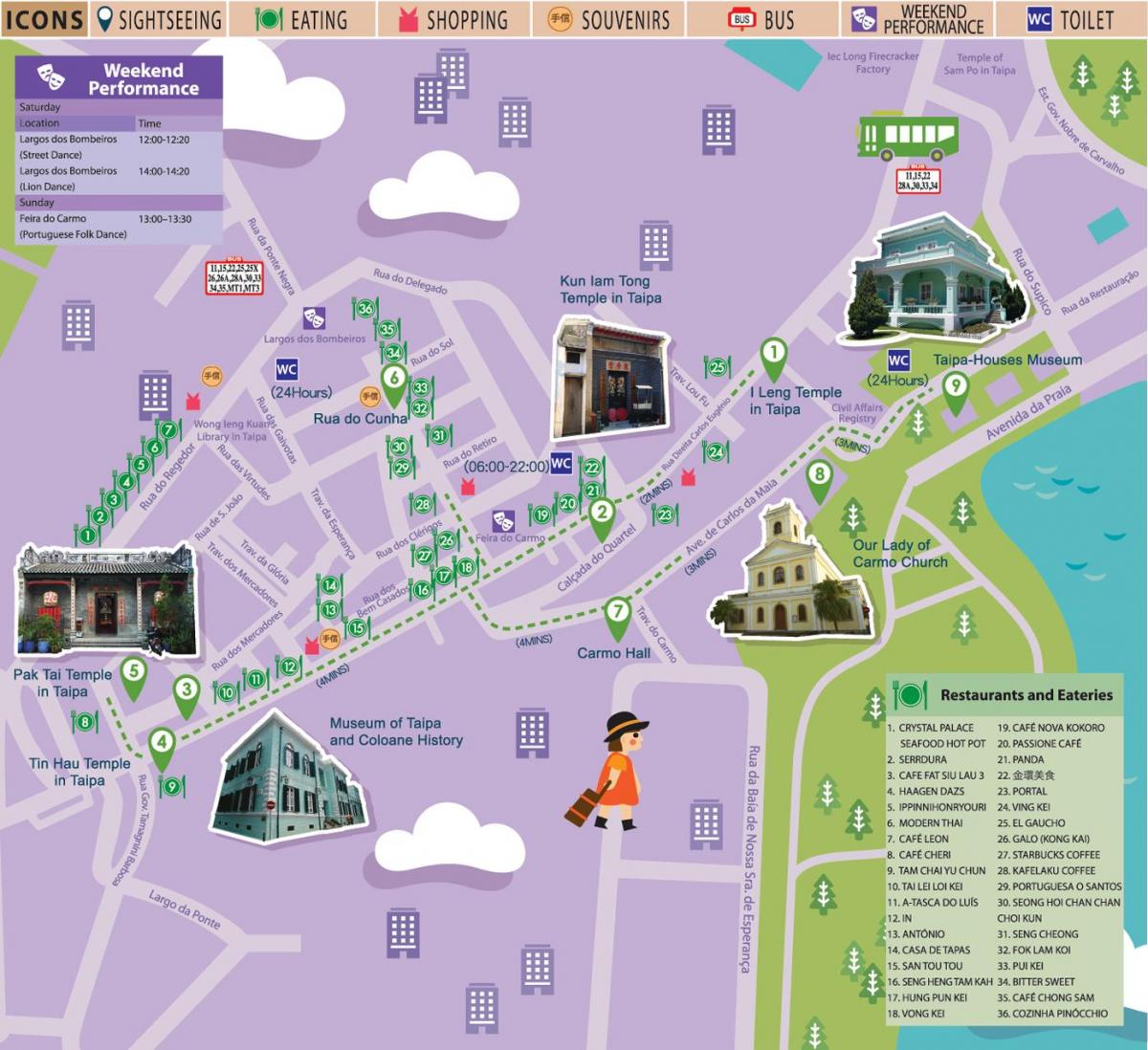 Macau zdarma shuttle bus mapa tras
