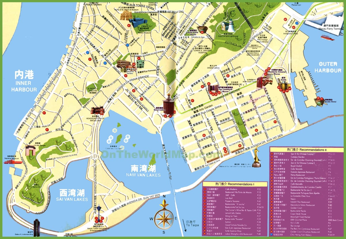 turistická místa v Macau mapě