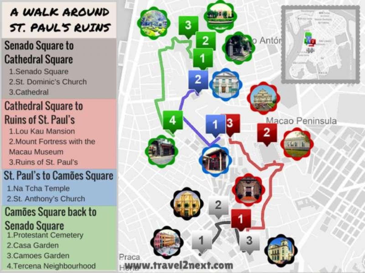 mapa zřícenina st. paul Macau
